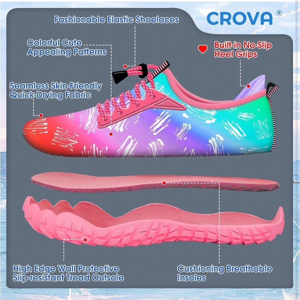 Crova NEW Built-in Heel Grips Water Shoes for Kids Girls